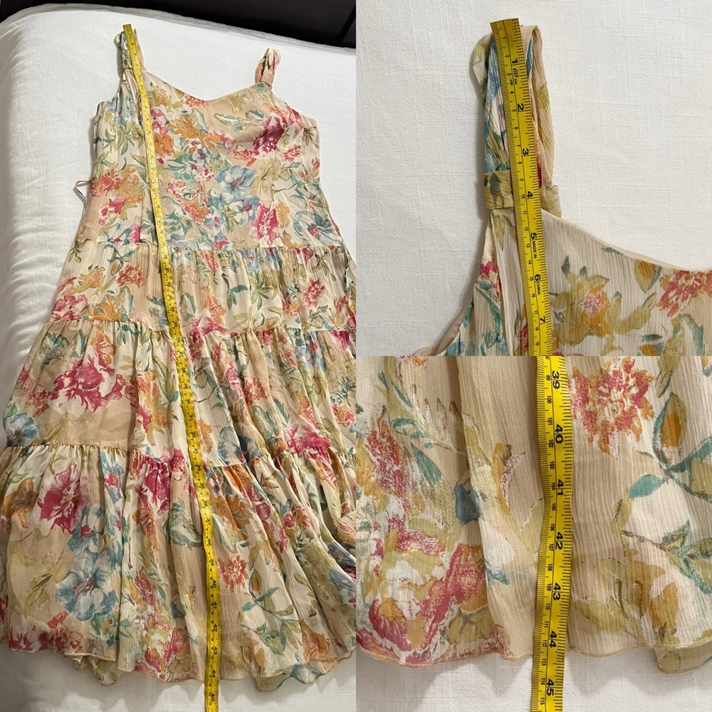 Nine West Floral‎ Sleeveless 100% Silk Tiared Dress Size 10P Dainty - Picture 12 of 12
